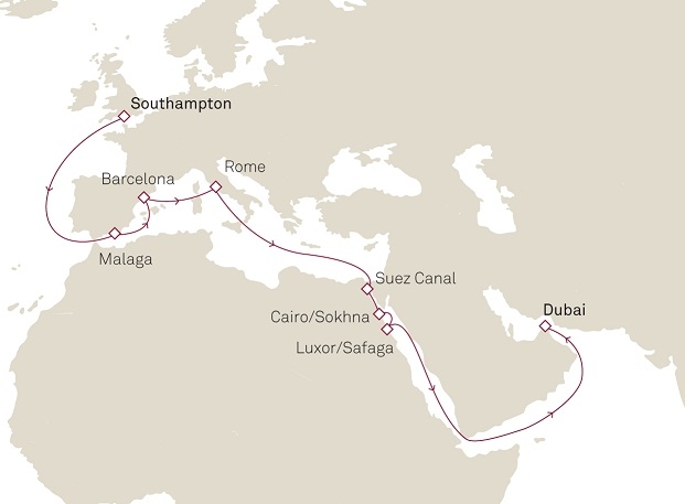 Dubaj- Southampton- Queen Mary 2